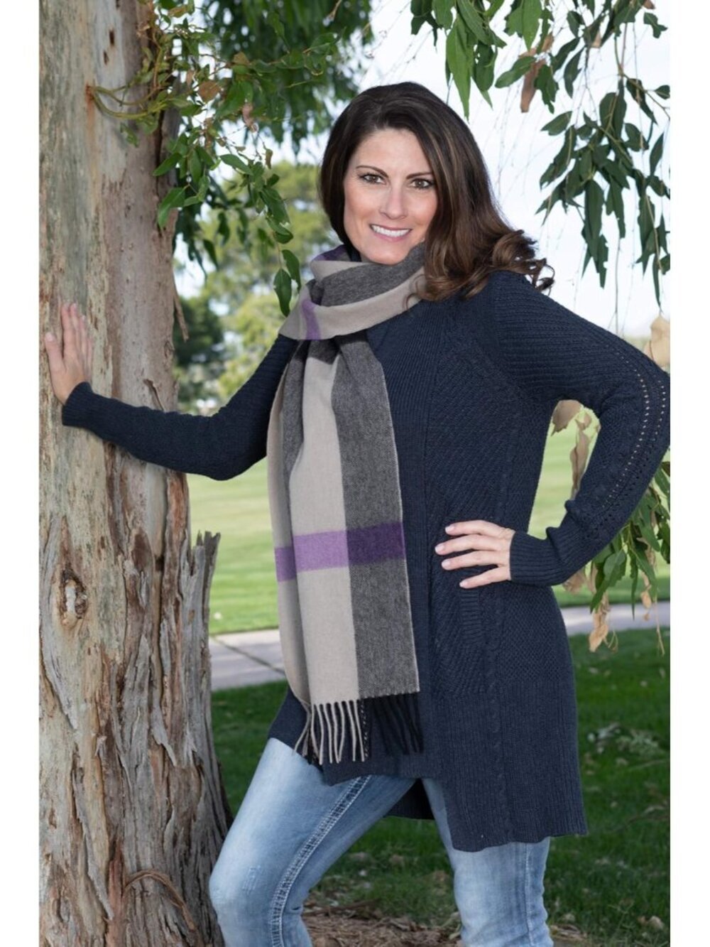 〽️Women's Sepia Wide Plaid Virgin Wool Warm Soft Luxurious Imported Scarf